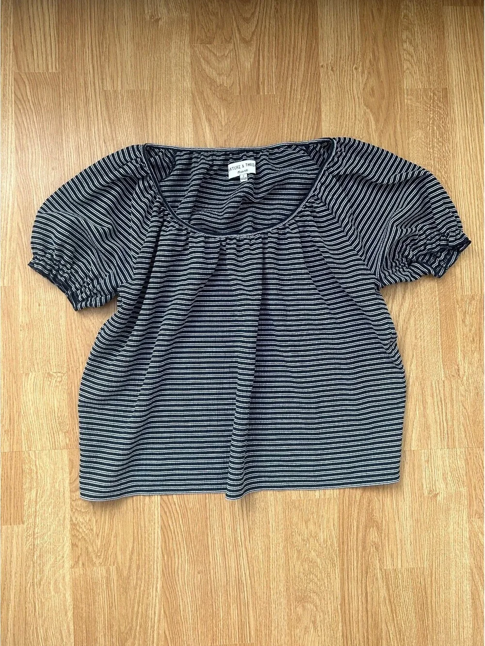 Madewell Texture & Thread Navy Striped Puff Sleeve Babydoll Top Small
